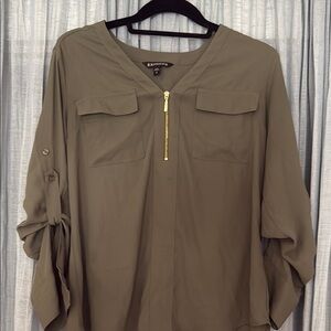 Express Olive Women's Blouse with Zip Detail